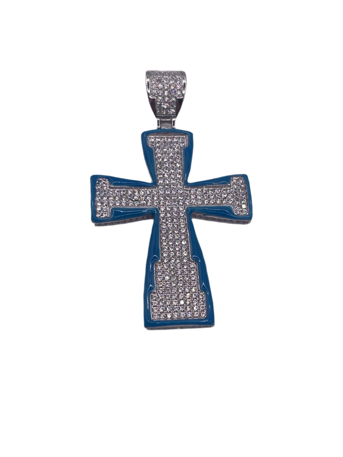 S551- .925 Cross Blue Shiny Pendant