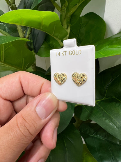 1201- NEW 14K Heart Shape Nuggets Stud Earrings (12.2mm) W.G