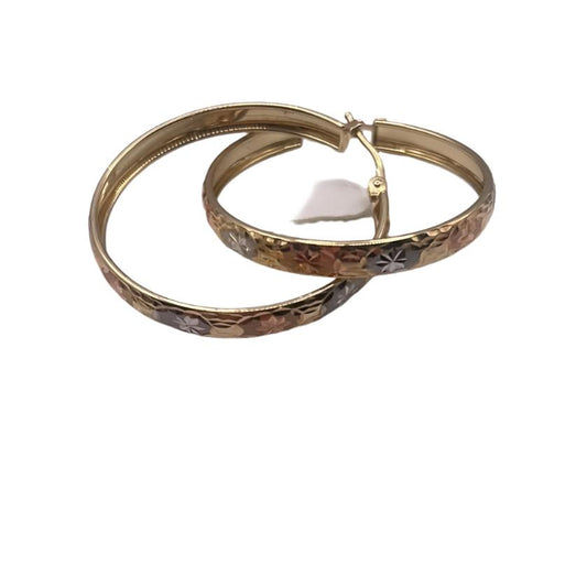 00151- NEW 14K Tri Color Gold Medium Size Hoops (W.G)