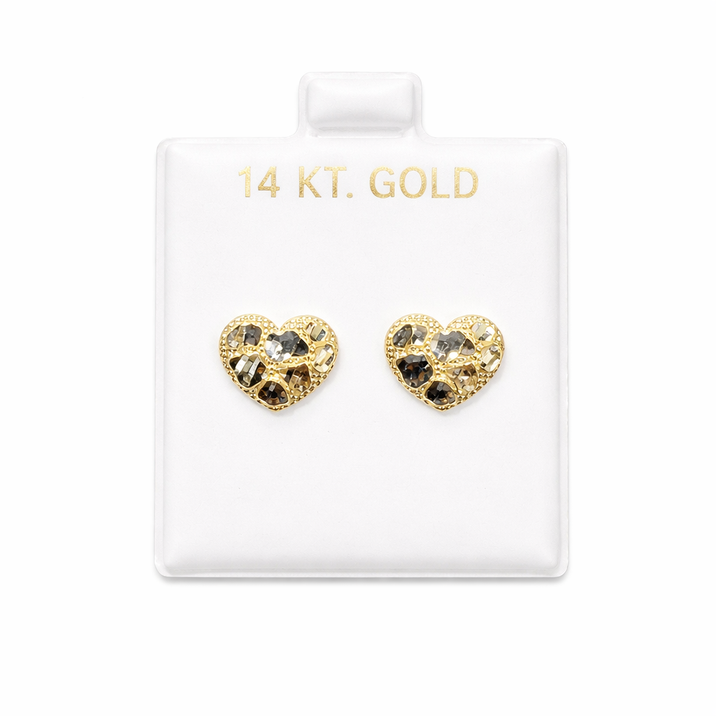1201- NEW 14K Heart Shape Nuggets Stud Earrings (12.2mm) W.G