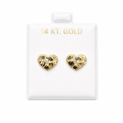 1201- NEW 14K Heart Shape Nuggets Stud Earrings (12.2mm) W.G