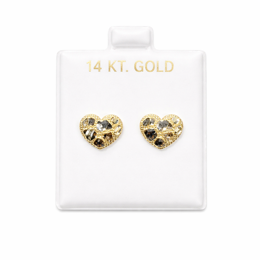 1201- NEW 14K Heart Shape Nuggets Stud Earrings (12.2mm) W.G