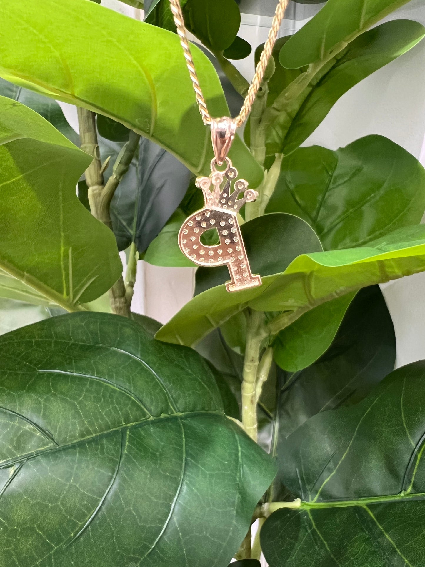 1210- NEW 14K Letter “ P” Full Cz & Crown Pendant W.G