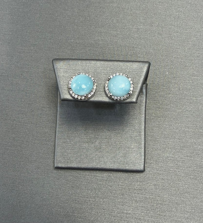 S883- NEW .925 Round Stud Earrings Larimar (10.08mm) W.G