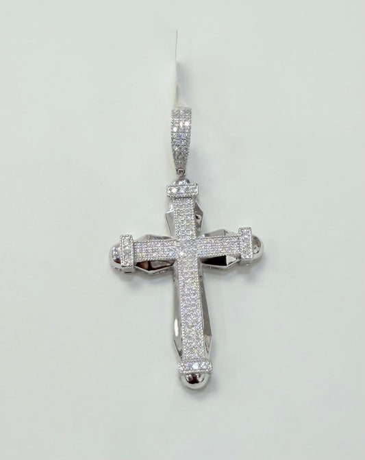 S849- NEW .925 Sterling Silver Fashion Cz Cross Pendant- W.G