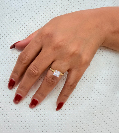 1448- NEW 14K Gold Wedding Square Cz Ring W.G