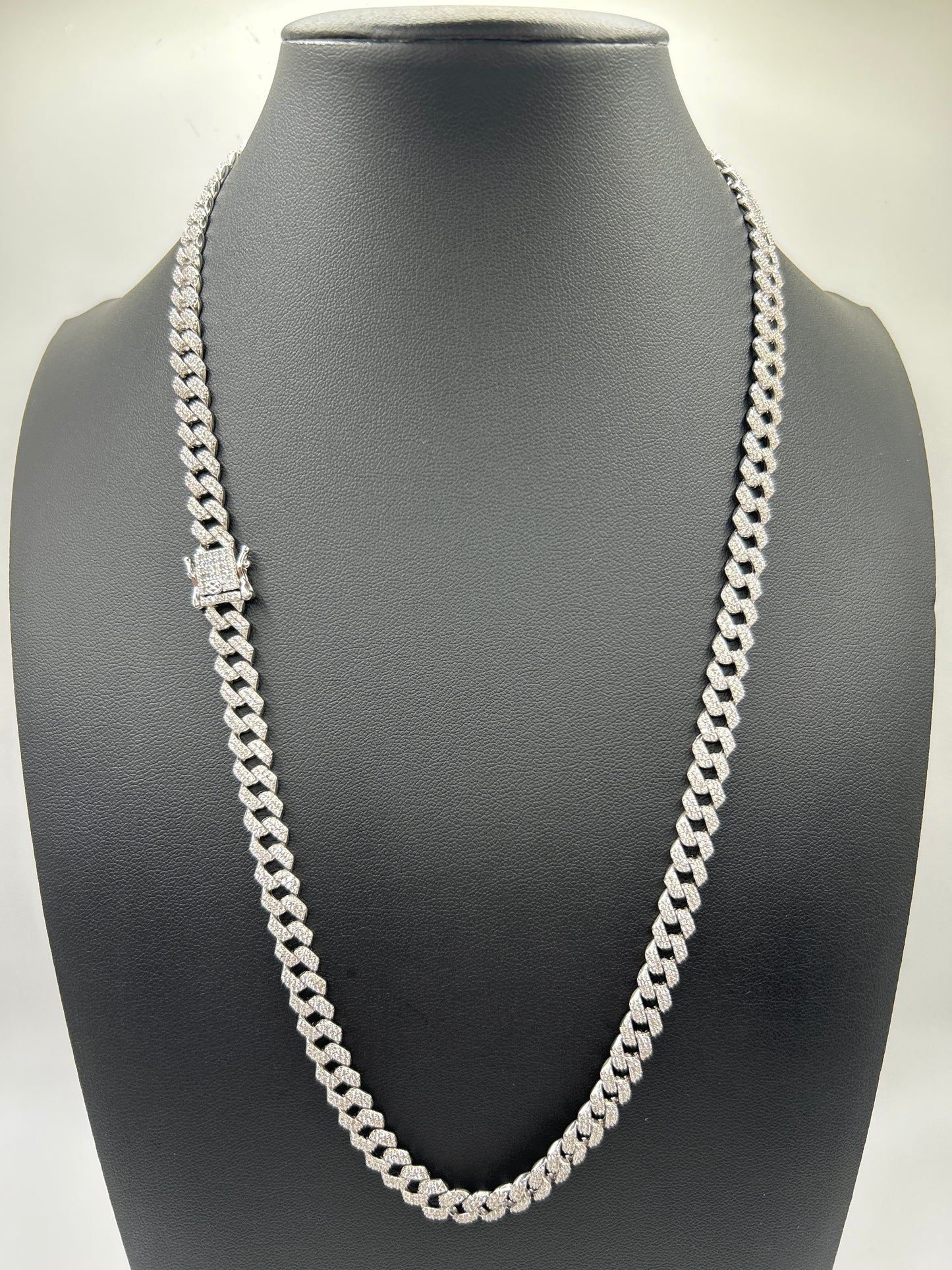 S487- .925 Sterling Silver CZ Encrusted Curb Chain 22”