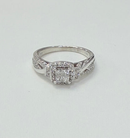 1128- NEW 10K White Gold Square Diamond & Cz Wedding Ring W.G 💎