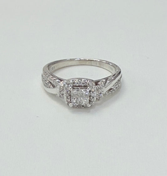 1128- NEW 10K White Gold Square Diamond & Cz Wedding Ring W.G 💎