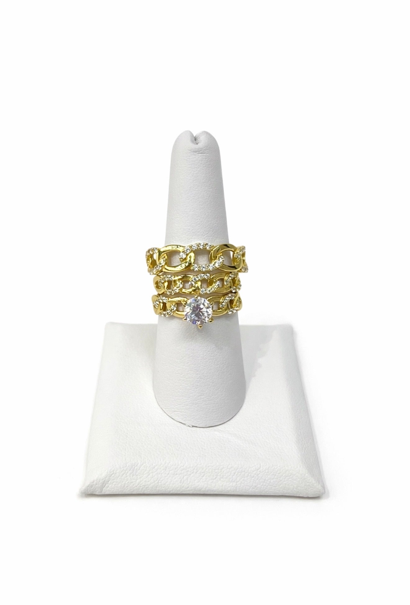 1374- NEW 10K Cuban Link Band Wedding Rings Trio W.G