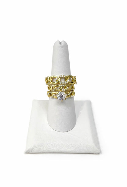 1374- NEW 10K Cuban Link Band Wedding Rings Trio W.G