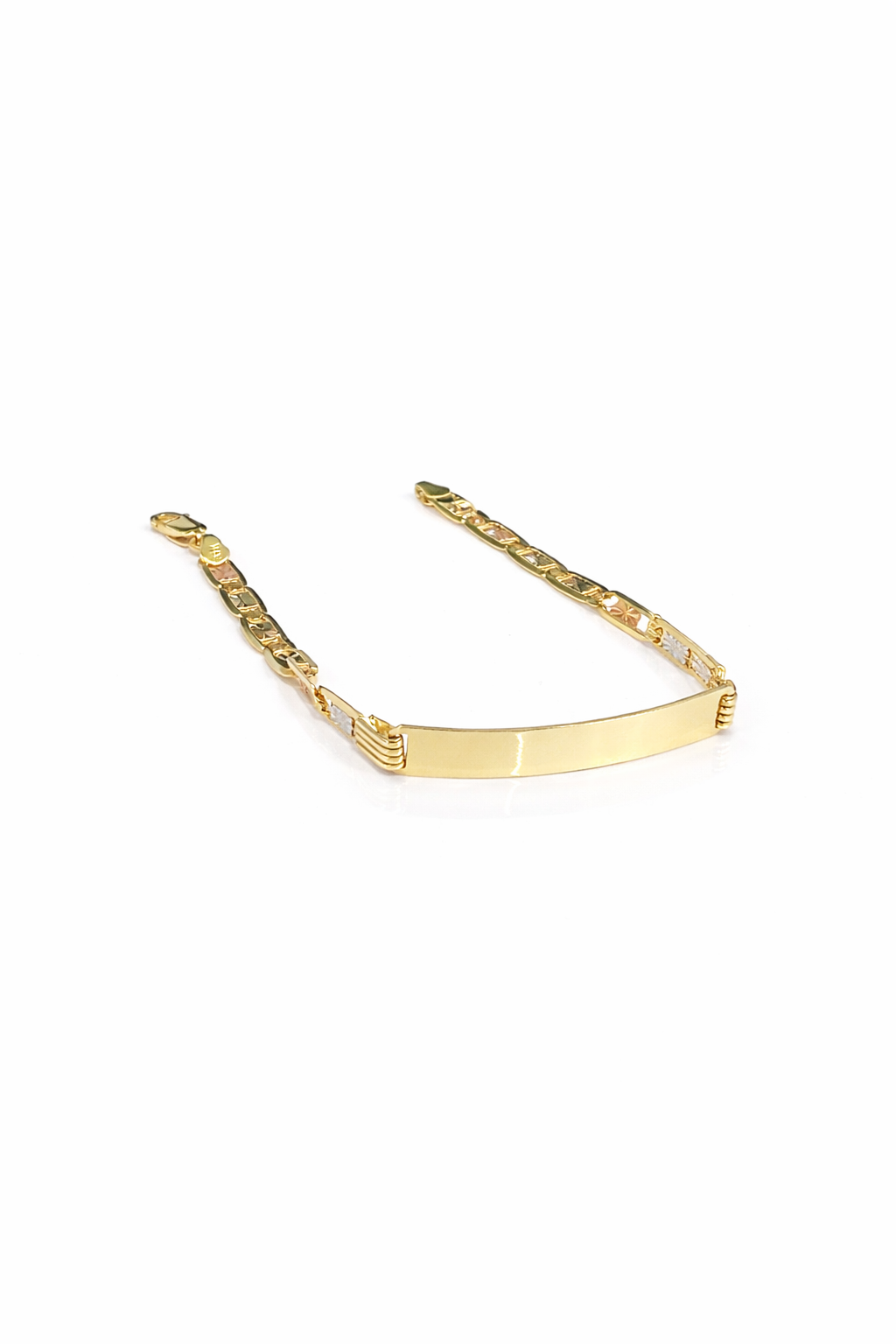 1334- NEW 14K Valentino ID Bracelet Tri Tone 7” (4.9mm) W.G