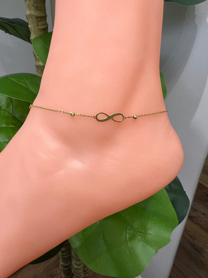 971- NEW 14K Gold Infinity Anklet Bracelet 10” (0.7mm)W.G