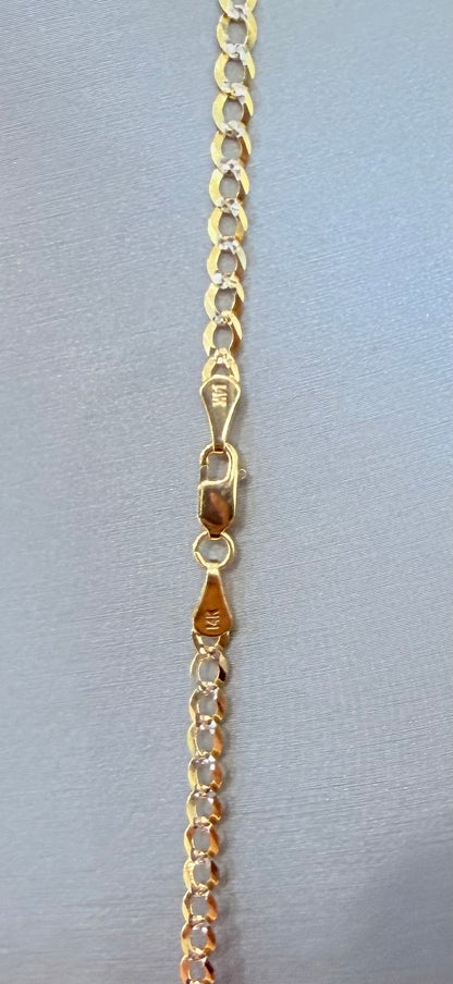 1763- NEW 14K Solid Cuban Curb Two Tone Chain 24"(4mm) W.G