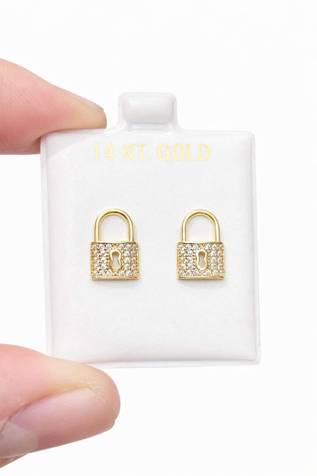 1385- NEW 14K Padlock Stud Earrings W.G