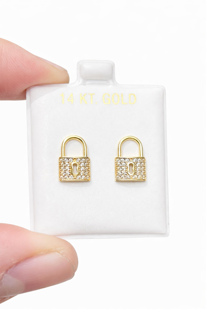 1385- NEW 14K Padlock Stud Earrings W.G