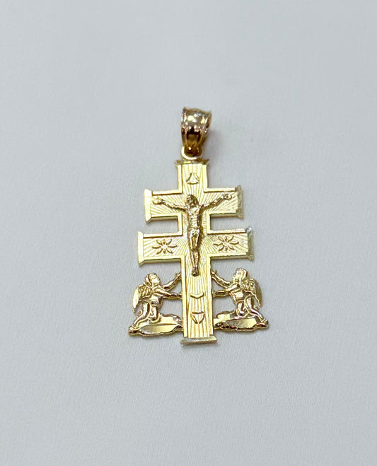 1790- NEW 14K Caravaca Cross Pendant W.G