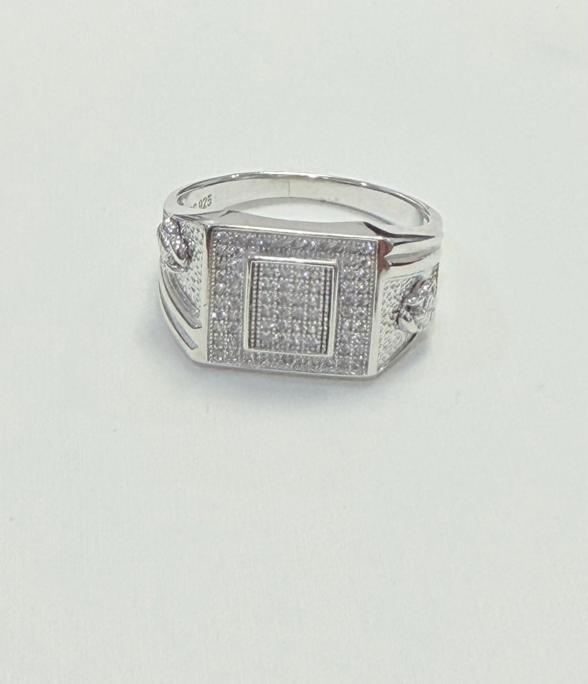 S0014- .925 Sterling Silver Square Cz Men's Ring W.G