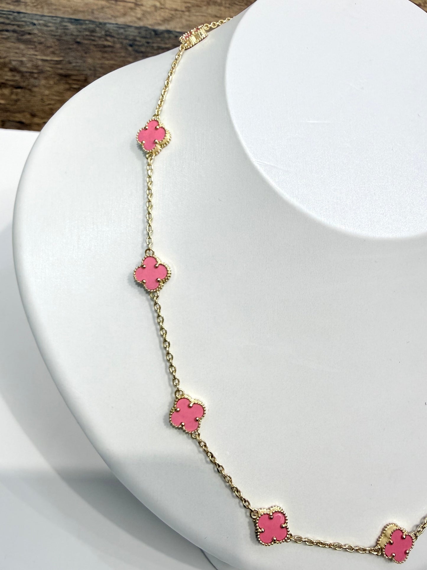 1608- NEW 14K Pink Trebol Necklace 19"+1" Ext (8mm) W.G