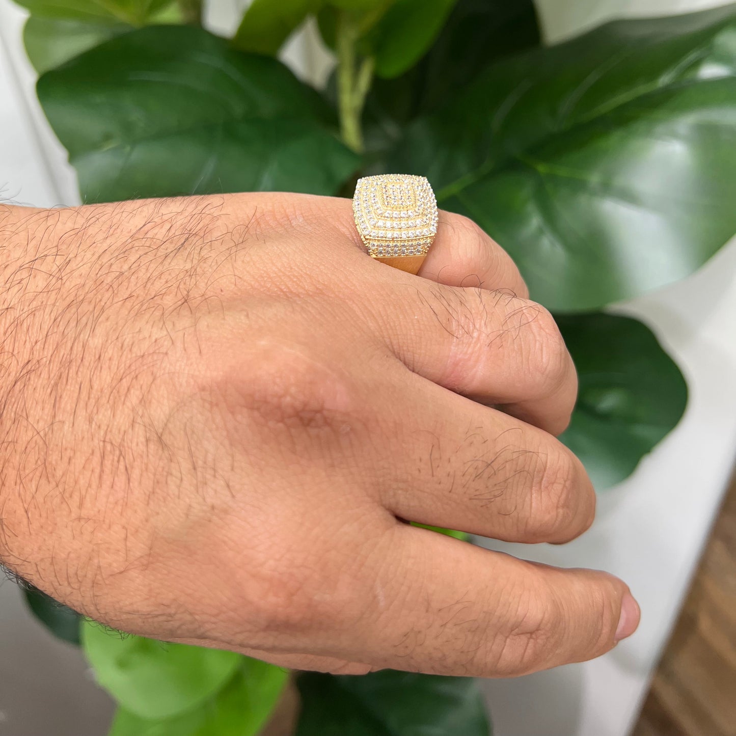 1183- NEW 14K Square Full Cz Ice Out Men's Ring W.G