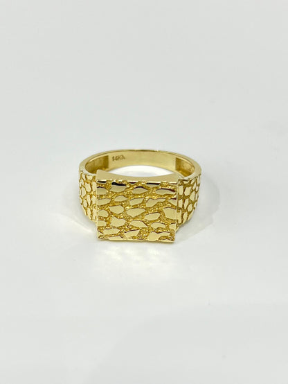 1106- 14K Square Full Nugget Ring W.G