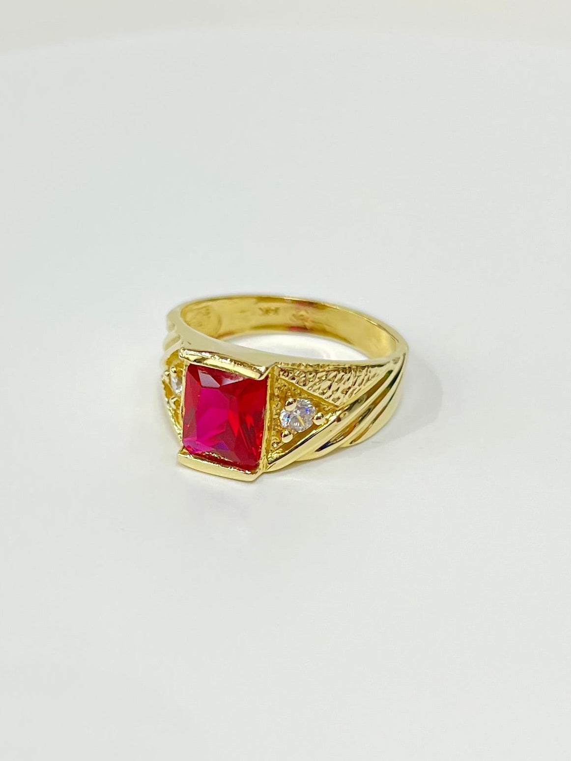 1100-NEW 14K Square Red Stone Ring W.G