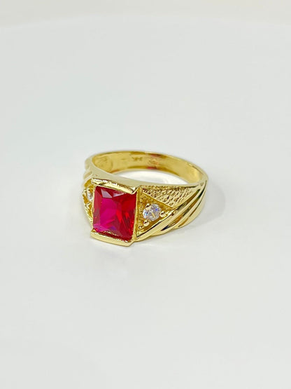 1100-NEW 14K Square Red Stone Ring W.G