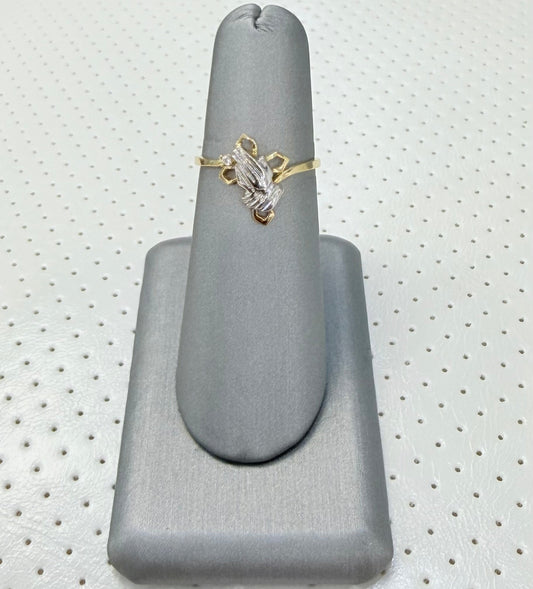 1490- NEW 14K Praying Hand & Cross Ring W.G