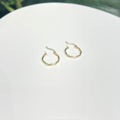 1344- NEW 14K Small Twisted Gold Hoops Earrings 15mm W.G