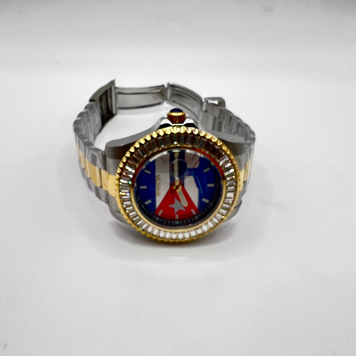 R54- Invicta Silver & Gold  Band Cuban Flag Men's Watch -47mm