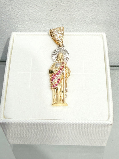 1148- NEW 14K St. Jude Red & Clear Cz Pendant W.G