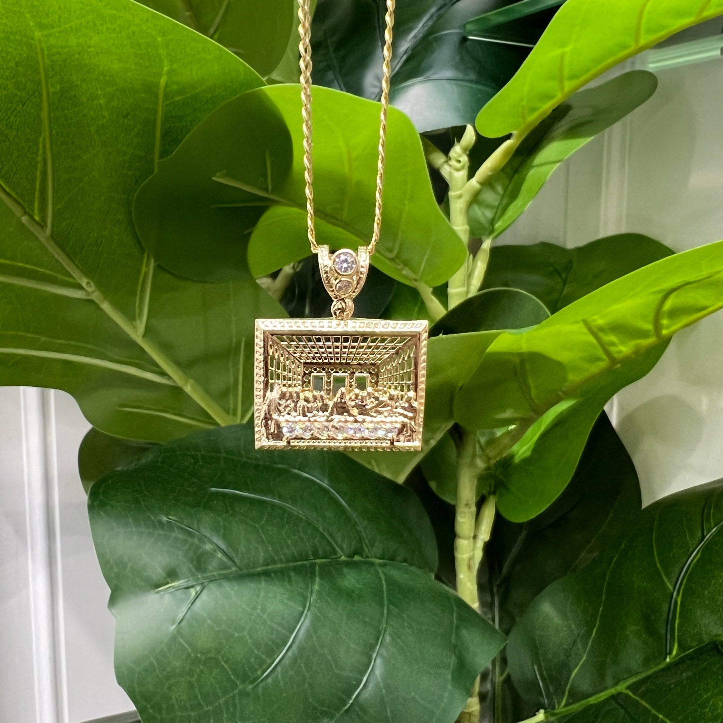 1320- NEW 10K Square The Last Supper Pendant W.G