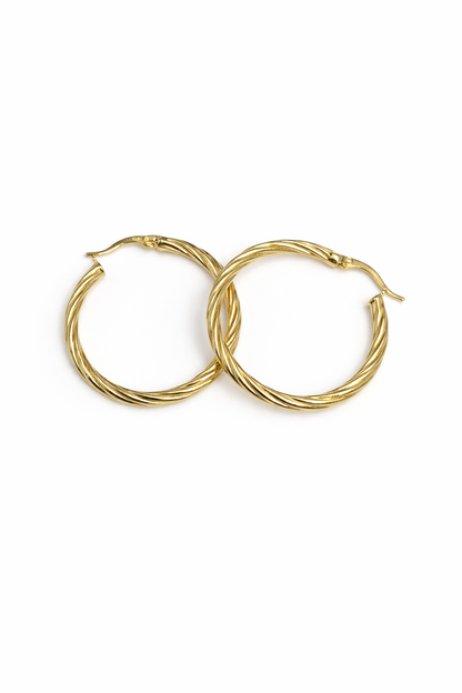 1558- NEW 10K Hollow Hoops Swirl Gold Earrings (32.7x3mm) W.G