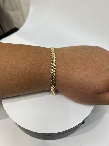 1028- NEW 14k Hollow Cuban Monaci Bracelet 7" (6mm) W.G