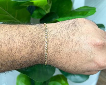 1291-NEW 14K Two Toned Solid Figaro Bracelet (3.7mm) W.G