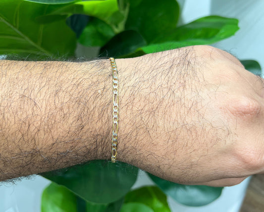 1291-NEW 14K Two Toned Solid Figaro Bracelet (3.7mm) W.G