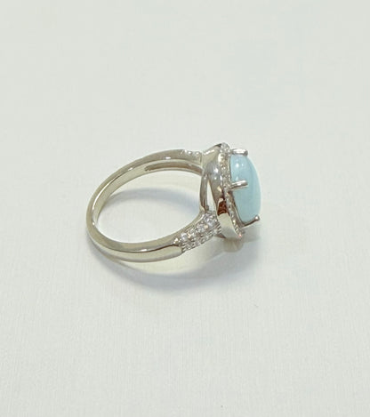 S901- NEW .925 Sterling Silver Round Larimar Women’s Ring W.G