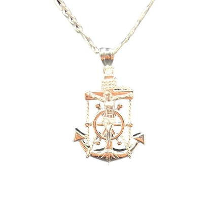 S299- Silver Jesus Cross & Anchor Pendant Small