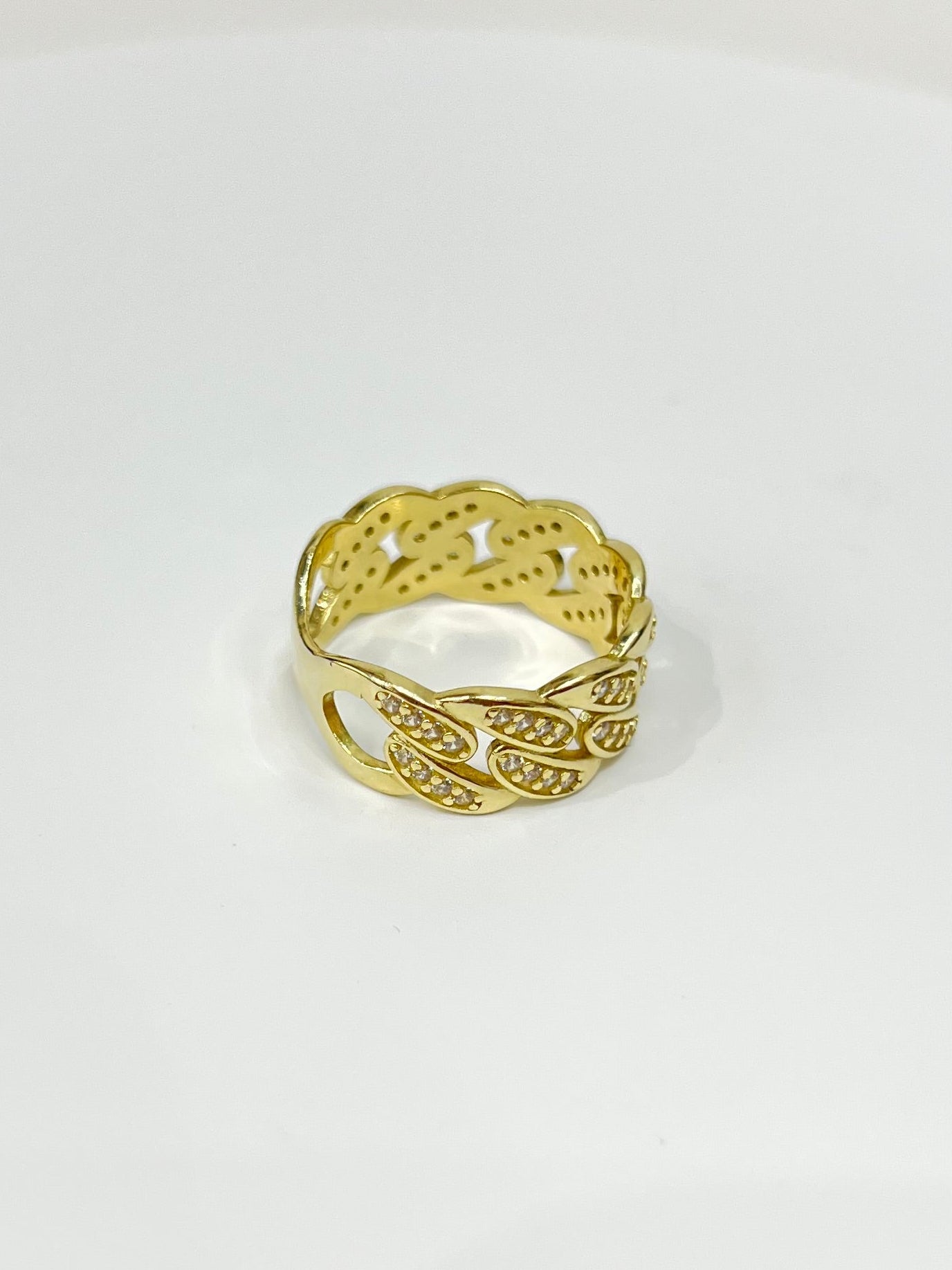 1381- NEW 10K Cuban Link Band Full Cz Ring W.G