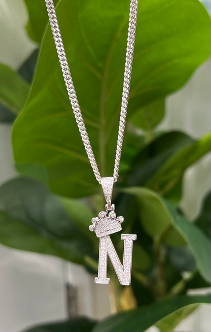 S728- NEW 925 Sterling Silver Crown On Top Letter N Pendant W.G