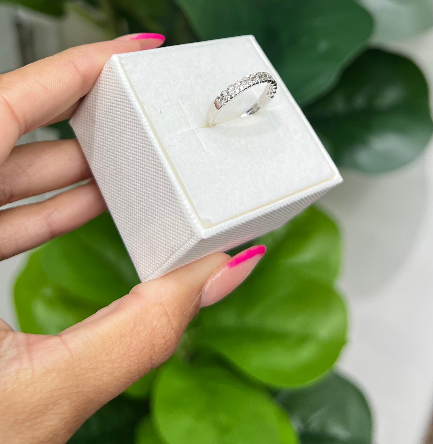 S446- NEW .925 Sterling Silver Micro Eternity CZ Ring W.G