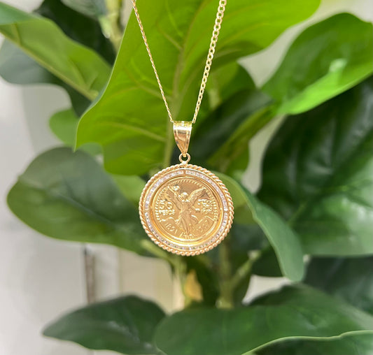 335-NEW 14K Gold Mexican “Centenario” Pendant(37mm).W.G