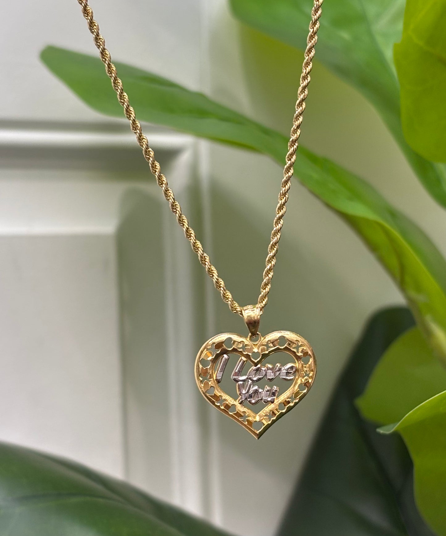 924- NEW 14K I Love You Heart Two tone Pendant W.G