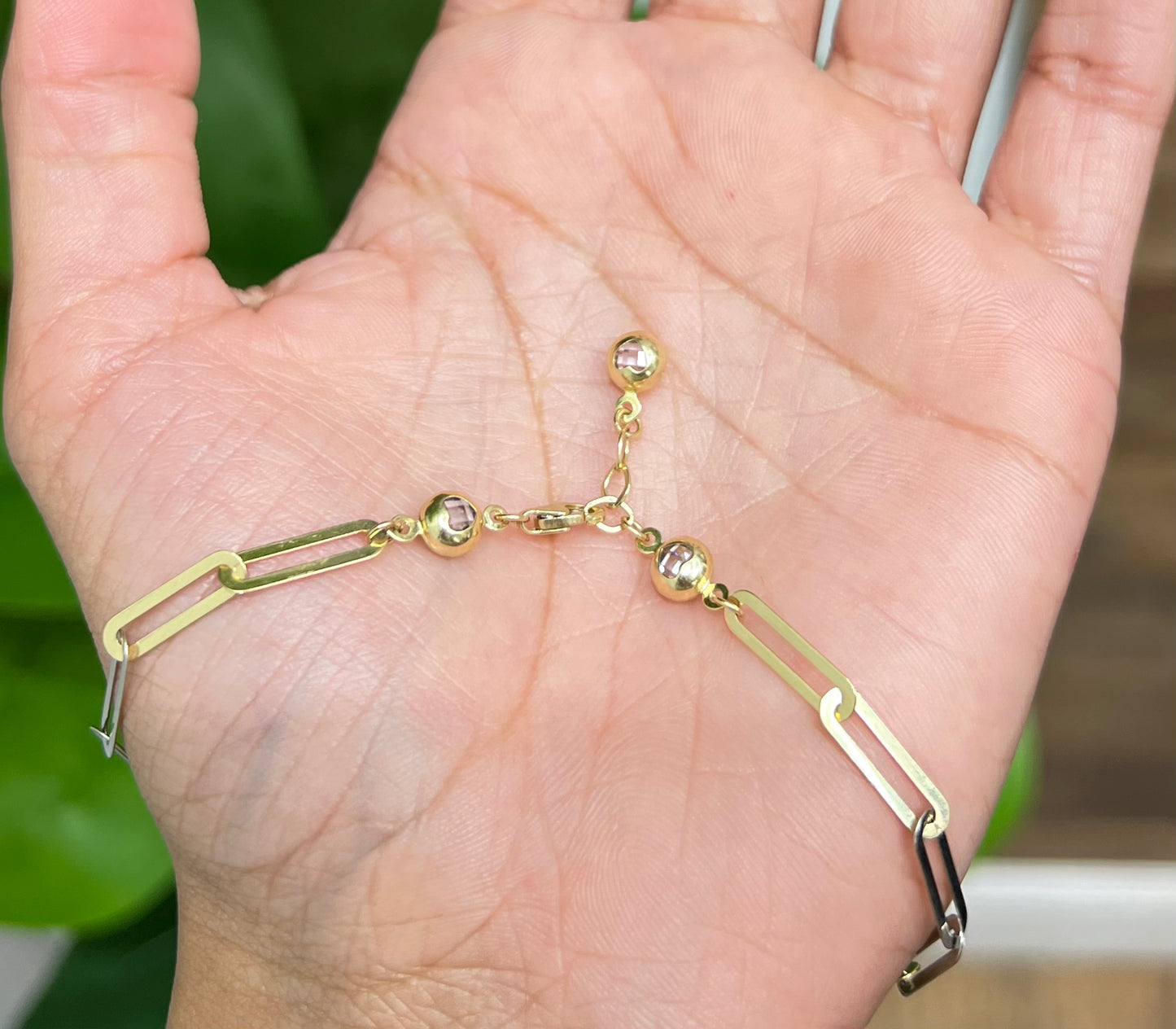 326- NEW 14K Paper Clip Bracelet Tri-Color (4mm) W.G
