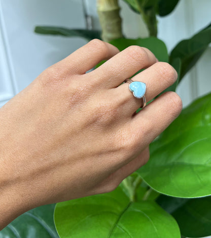 S666- NEW .925 Sterling Silver Heart Larimar Stone Ring