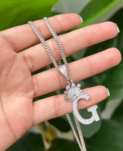 S731- NEW 925 Sterling Silver Crown On Top Letter G Pendant W.G