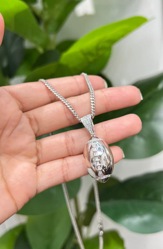 S432- NEW .925 Sterling Silver Football Ball Pendant W.G