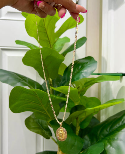 C39- NEW 14K Tri Tone Valentino Chain 20” (3.5mm) & Our Lady of Guadalupe Pendant Set W.G