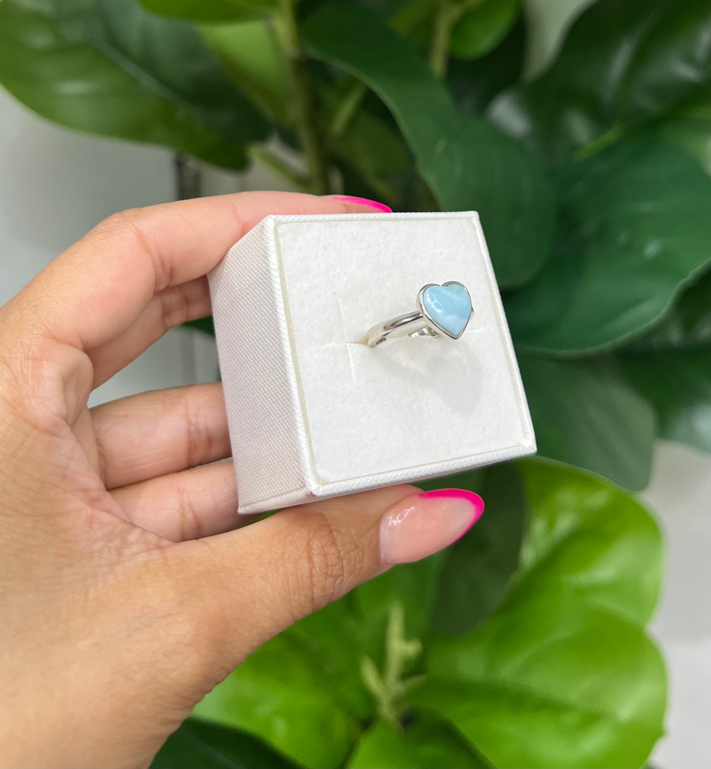 S666- NEW .925 Sterling Silver Heart Larimar Stone Ring