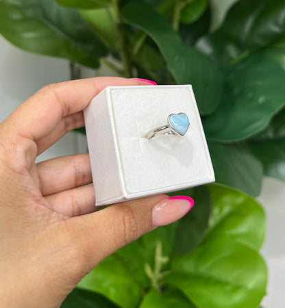 S666- NEW .925 Sterling Silver Heart Larimar Stone Ring